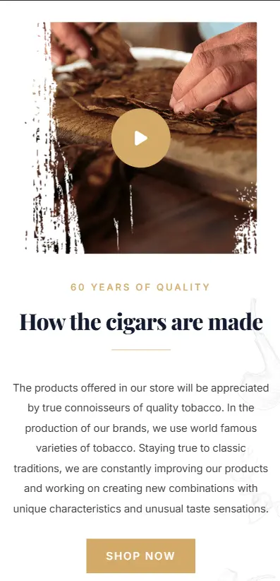 Website section showcasing premium cigar consultations and bespoke services