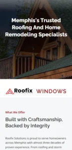 Website section featuring trusted roofing and home remodeling services
