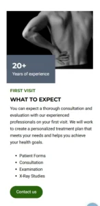 Website section describing first visit expectations and personalized treatment plans